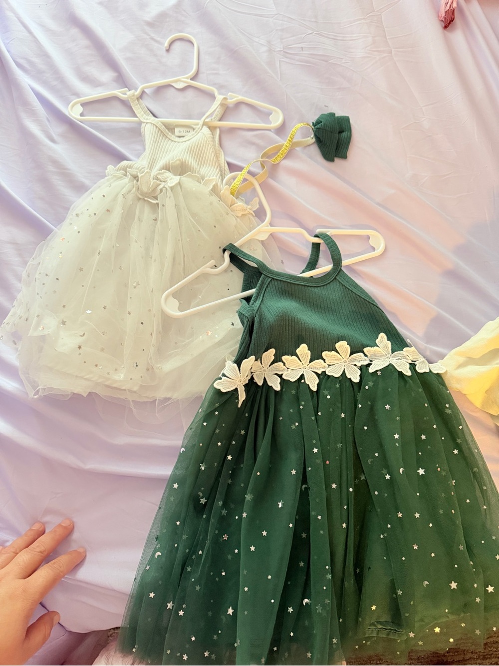 Kids Floral Star Tulle Dress - Green and White